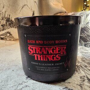New! Bath and Body Works  3-wick candle Stranger Things Eddie's Leather Jacket